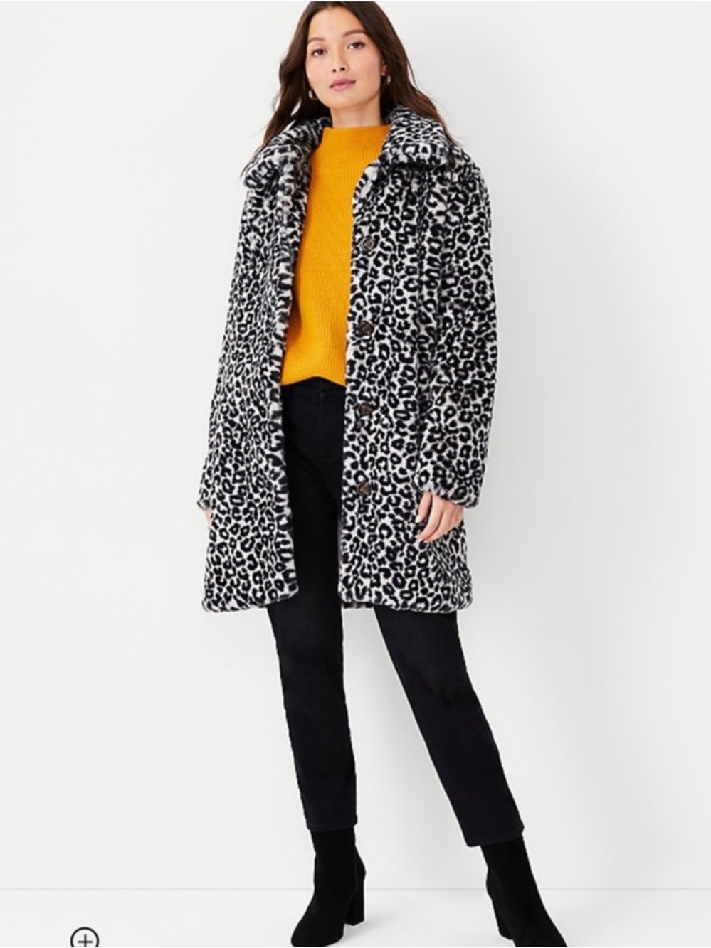 ANN TAYLOR Snow Leopard Print Faux Fur Coat Petite Small PS SP NWT $268